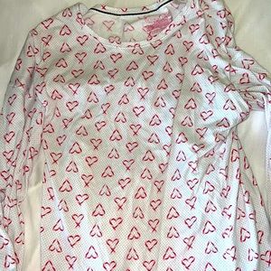 White Victorias Secret Long Sleeve Medium Hearts Sleep Shirt
